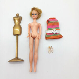 Vintage Topper Dawn Jessica Doll Pink Orange White Mini Dress Stand